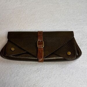 Moore Giles Brown Minerva Leather Envelope Pocket Clutch Wallet Floral Fold Over